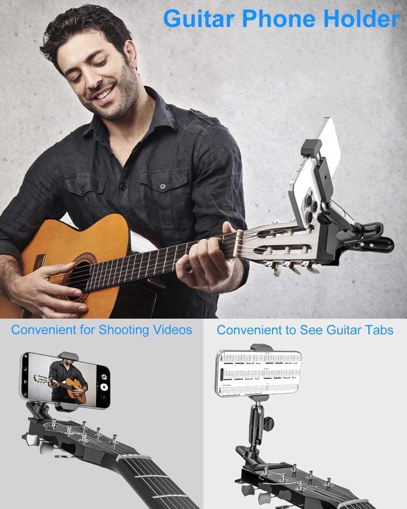 Kolasels Guitar Phone Holder, [Strong Metal Clip] Guitar Phone Mount for Electric Guitar, Ukulele, Bass, Mandolin, Banjo, Sitar, Compatible with iPhone 16 Pro Max, Galaxy and All 4-7" Smartphone - Image 2